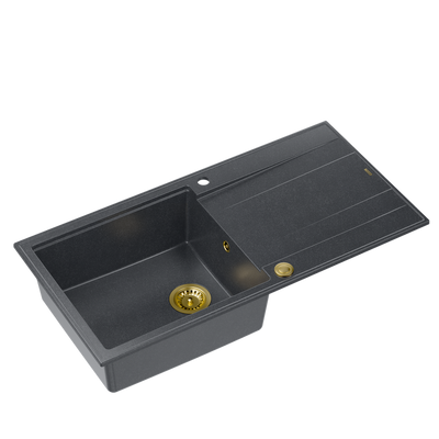 EVAN 146 XL GraniteQ zlewozmywak z syfonem Push 2 Open 1-komorowy z/o (1000x500x210; kom. 420x480) black diamond / elementy złote