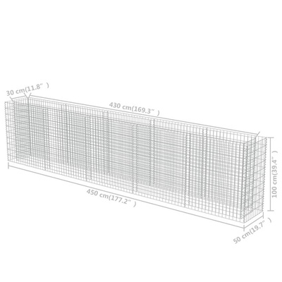vidaXL Podwyższona donica gabionowa, galwanizowana stal, 450x50x100 cm