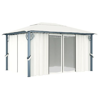 vidaXL Altana ogrodowa z zasłonami, 400 x 300 cm, kremowa, aluminium
