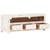 vidaXL Szafka pod TV z litego drewna akacjowego, 110x30x40 cm, biała