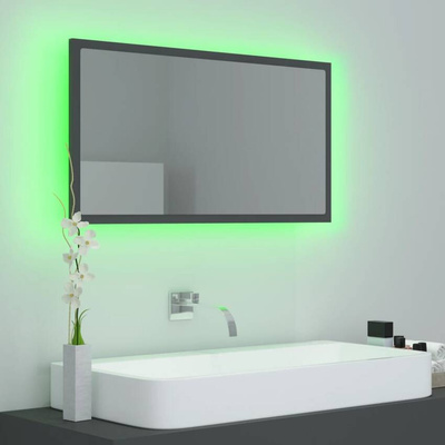 vidaXL Lustro łazienkowe z LED, szare, 80x8,5x37 cm, akryl