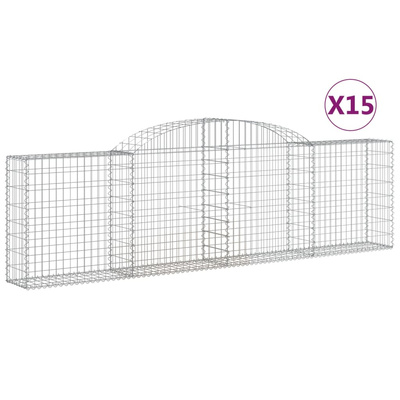 Kosze gabionowe, 15 szt, 300x30x80/100 cm, galwanizowane żelazo