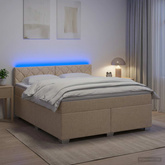 Łóżko Box Spring z materacem i LED kremowy 180 x 200 cm tkanina