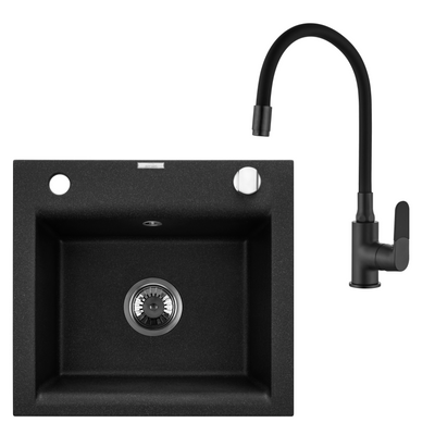Zlewoz granit 1k tesalia w zes z czarną bz joga plus syf chrom AZ-01-041-SET Invena