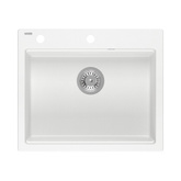 Zlewozmywak granitowy KURT 110 WORKSTATION – jednokomorowy, wpuszczany, snow white/elementy stalowe + AKCESORIA, Quadron