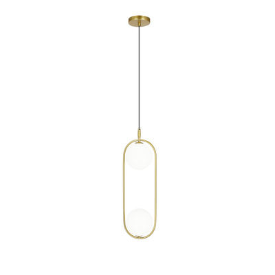 Lampa wisząca CORDEL elegancka - złoty mosiądz z białymi kloszami kulkami - nowoczesne oświetlenie salonu 2x G9 LED