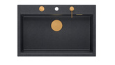 Zlewozmywak granitowy MARC 1-komorowy 76x50 cm czarny/black diamond + Nano MIEDŹ PVD