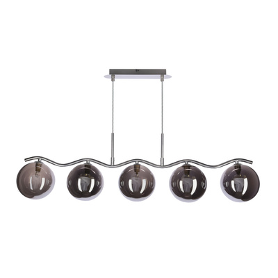 LUMOS lampa wisząca sufitowa 5x20W G9 chrom szkło grafitowe klosz 14 cm nowoczesna oprawa oświetleniowa salon jadalnia