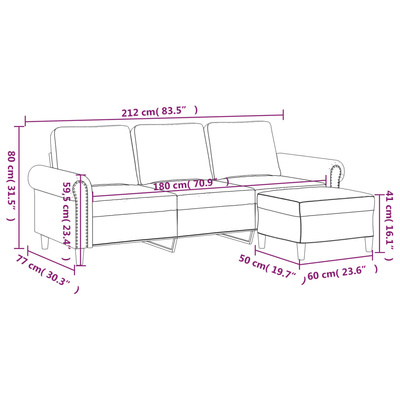 3-osobowa sofa z podnóżkiem, ciemnoszary, 180 cm, aksamit