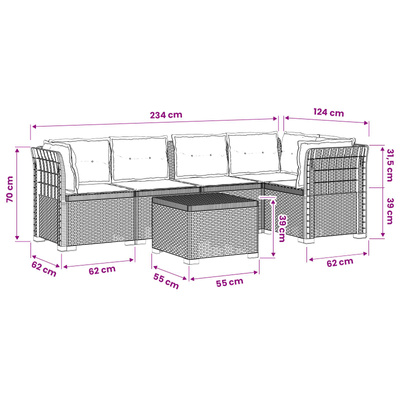 5-osobowa sofa ogrodowa z poduszkami w stylu rattanowym PP