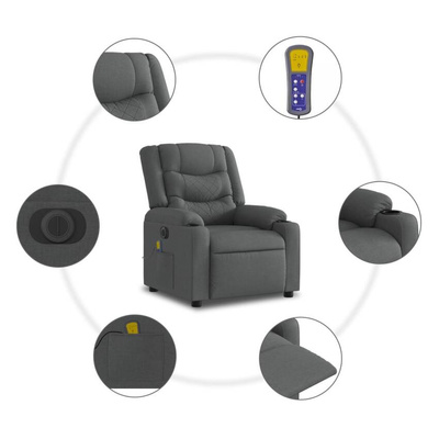 vidaXL Rozkładany fotel masujący, elektryczny, ciemnoszary, tkanina wariant 4