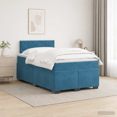 Łóżko Box Spring z materacem i LED niebieski 120 x 190 cm Welur