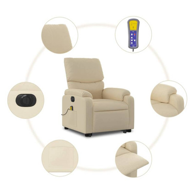 vidaXL Podnoszony fotel masujący, elektryczny, rozkładany, kremowy