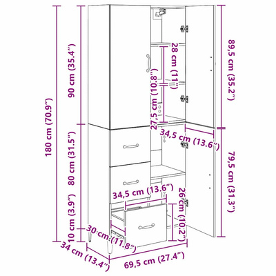 Highboard Stare drewno 69,5 x 34 x 180 cm Drewno inżynieryjne