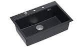 Zlewozmywak granitowy MARC 1-komorowy 76x50 cm czarny/black diamond + elementy stal szlachetna
