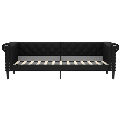 Sofa z funkcją spania, czarna, 90x200 cm, obita sztuczną skórą