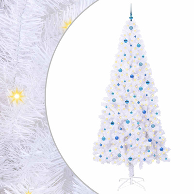 Sztuczna choinka z 300 diodami LED Biały 240 cm PVC i stal