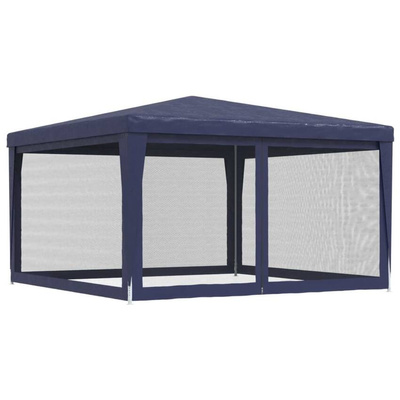 vidaXL Namiot imprezowy z 4 ścianami z siatki, niebieski, 4x4 m, HDPE