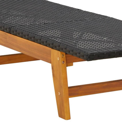 vidaXL Leżak, czarno-brązowy, rattan PE i lite drewno akacjowe