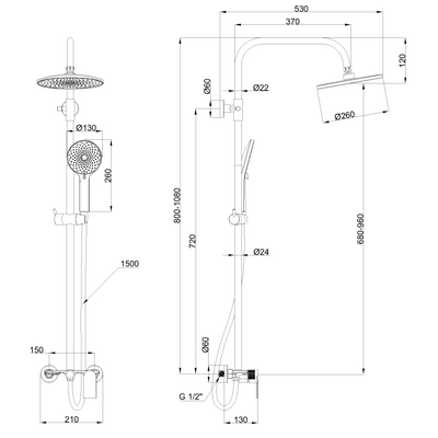 Deszczownia z baterią natryskową rikia chrom AU-24-B01-G Invena