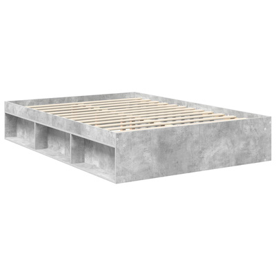 Ramka łóżka Szary beton 135 x 190 cm Lite drewno sosnowe