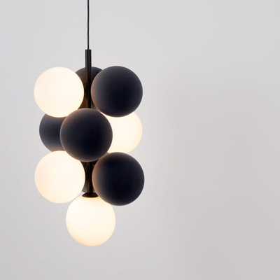 Lampa wisząca Szklana 4 kule świetlne i 6 kul dzwiekochłonnych Szarych 4xG9 60 cm Abruzzo Vino