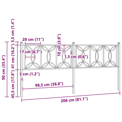 Metalowe wymienne wezgłowie, czarne, 200 cm