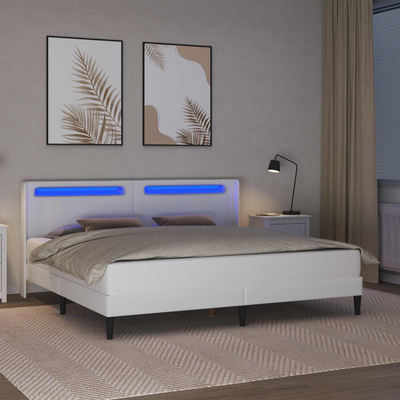 Ramka łóżka z paskami LED Biały 180 x 200 cm Ekoskóra