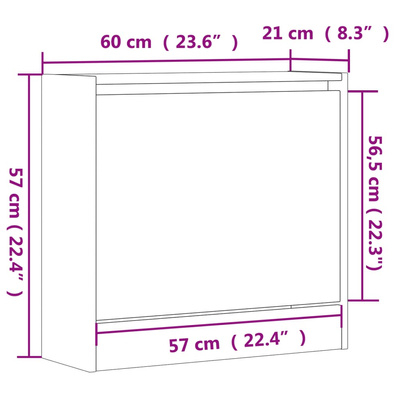 Szafka na buty, biała, 60x21x57 cm, materiał drewnopochodny
