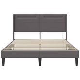 Ramka łóżka z paskami LED Szary 160 x 200 cm Ekoskóra