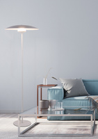 Lampa stojąca LUND w stylu skandynawskim – biały klosz talerz - nowoczesna lampa podłogowa LED
