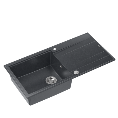 EVAN 146 XL GraniteQ zlewozmywak z syfonem Push 2 Open 1-komorowy z/o (1000x500x210; kom. 420x480) black diamond / elementy stalowe