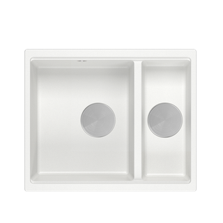 QUADRON | LOGAN 150 | granitowy zlewozmywak kuchenny BIAŁY + STAL | wymiary: 56 x 46 x 22 cm | 1,5-komorowy wpuszczany | podbudowa szafki od: 60 cm
