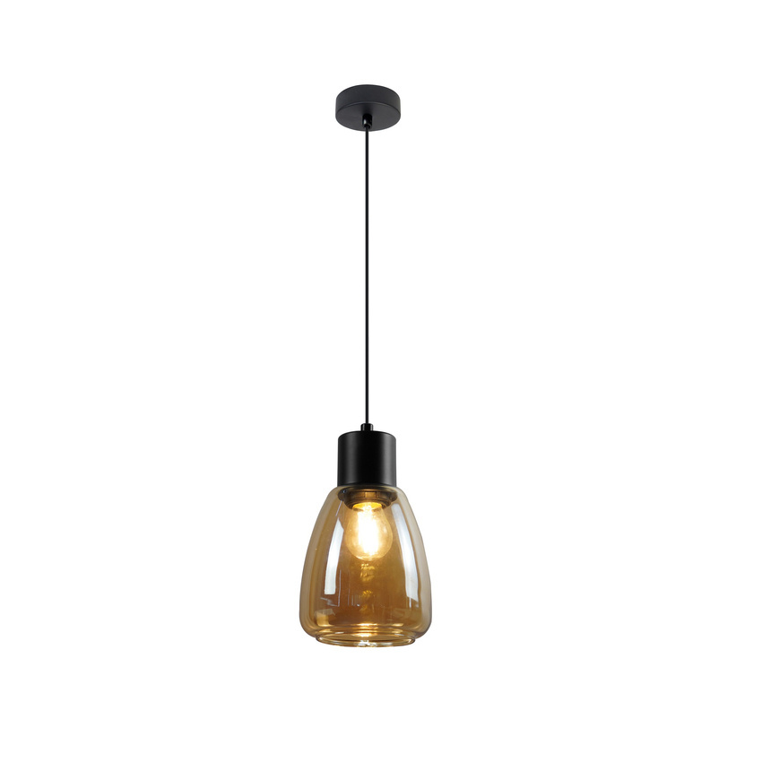 MOLDO lampa wisząca czarny 1x40W E27 klosz bursztynowy 31-35073