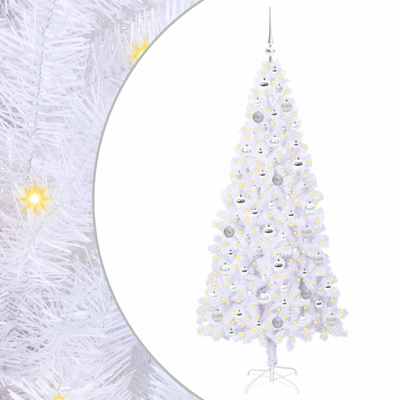 Sztuczna choinka z 300 diodami LED Biały 180 cm PVC i stal