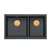 Zlewozmywak granitowy LOGAN 120 – dwukomorowy, podwieszany, black diamond/elementy miedziane, Quadron