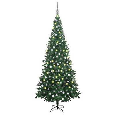 Sztuczna choinka z lampkami i bombkami, L, 240 cm, zielona vidaXL