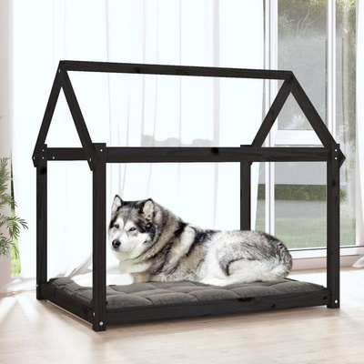 vidaXL Legowisko dla psa, czarne, 111x80x100cm, lite drewno sosnowe