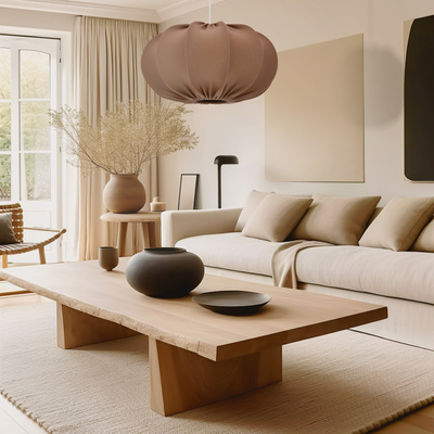Lampa wisząca CAFEE' skandynawska z abażurem brązowym mokka 52 cm - minimalistyczne oświetlenie sufitowe w stylu japandi E27