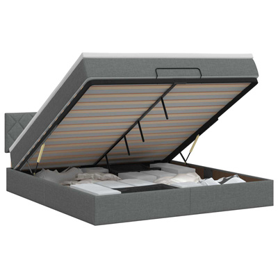 Łóżko ottoman z materacem ciemnoszary 140 x 200 cm tkanina