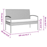 Ławka ogrodowa z poduszką, czarna, 105 cm, polirattan