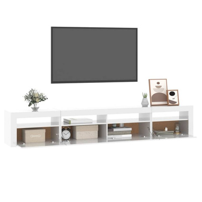 vidaXL Szafka pod TV z oświetleniem LED, biała z połyskiem,240x35x40cm