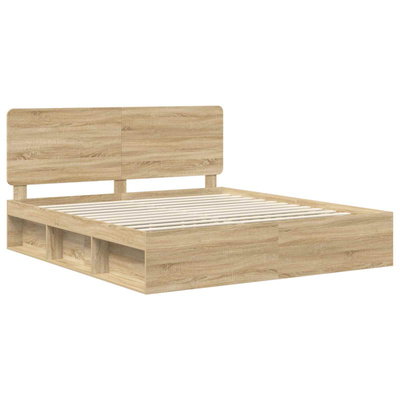 Ramka łóżka dąb Sonoma 200 x 200 cm Lite drewno sosnowe