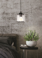 Lampa Wisząca Czarny 1X40 E27 Klosz Czarny+Kryształy Bezbarwne Glassia