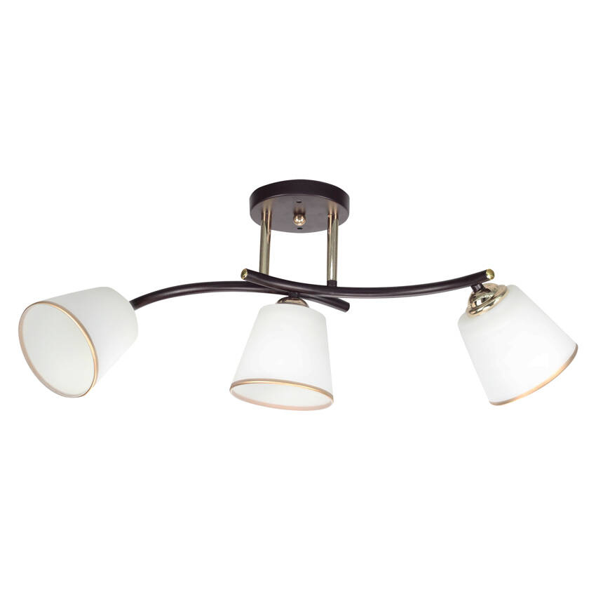 Lampa Sufitowa Brunatny+Złoty 3X40 E27 Klosz Biały Greco