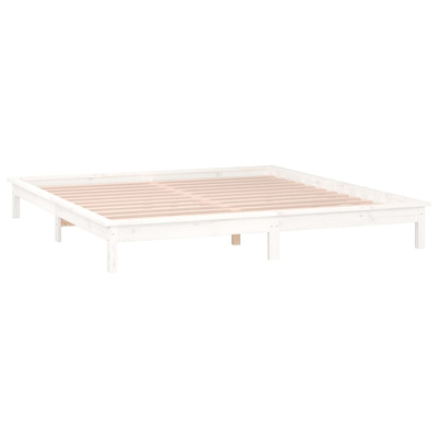 vidaXL Rama łóżka z LED, biała, 160x200 cm, lite drewno