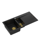 EVAN 156 GraniteQ zlewozmywak z syfonem Push To Open 1,5-komorowy z/o (1000x500x210; kom. 420x480) pure carbon / elementy złote