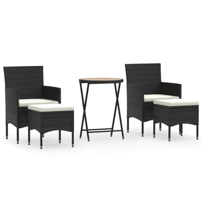 vidaXL 5-cz. zestaw mebli bistro do ogrodu, rattan PE i akacja, czarny