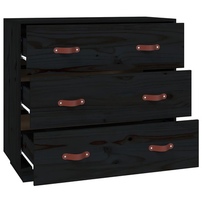 vidaXL Komoda, czarna, 80x40x75 cm, lite drewno sosnowe