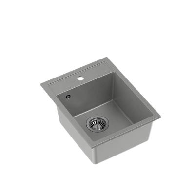 JOHNNY 90 GraniteQ zlewozmywak granitowy silver stone 1-komorowy z/o (39x50x20), z syfonem stal szlachetna